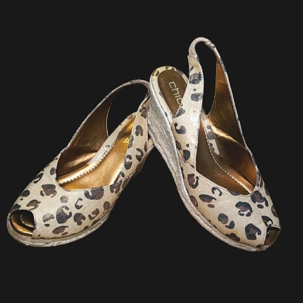 Chico's Women's Size 8‎ Leopard Print Wedge Espadrille Slingbacks